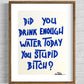 "Did You Drink Enough Water Today You Stupid Bitch" blue wood frame by Maison Cactus