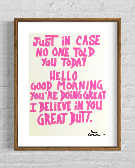 "Just in Case No One Told You Today" pink wood frame by Maison Cactus